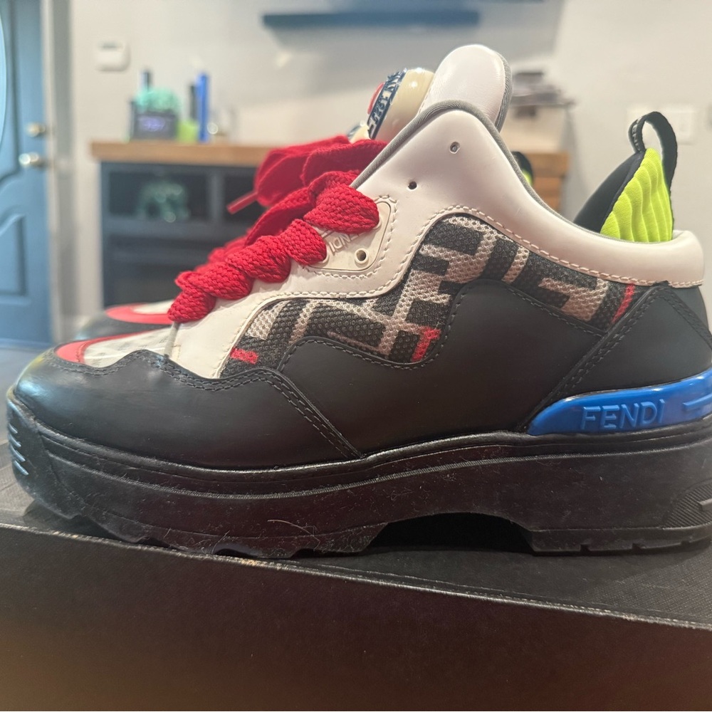 Fendi Black and Red Sneakers with Chunky Midsole